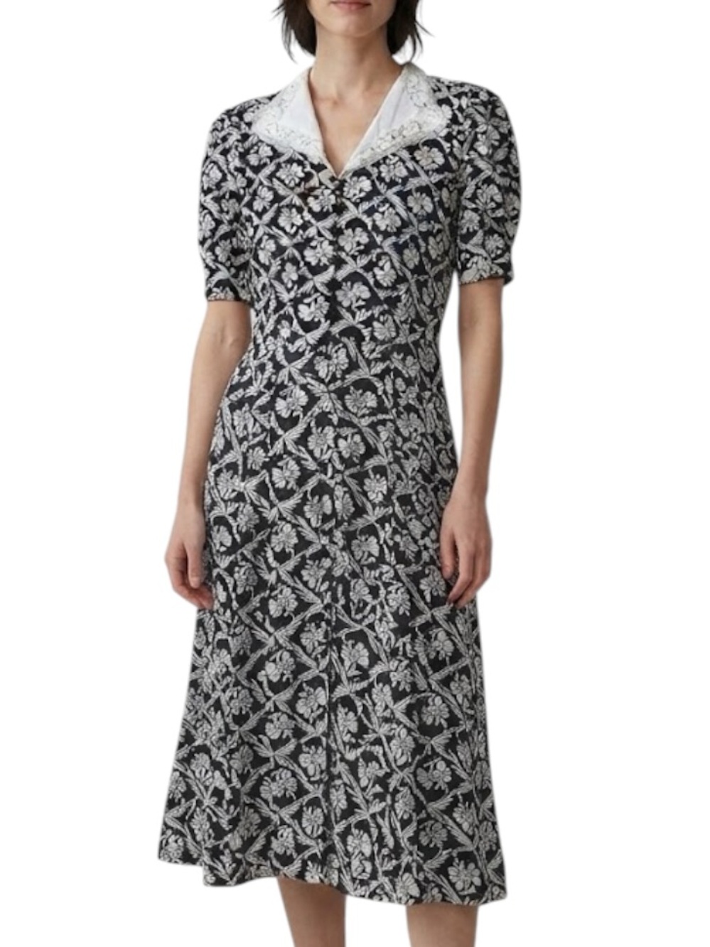 VINTAGE Jandabar Black White Floral Lace Collar Dress Modern Small / Size 10